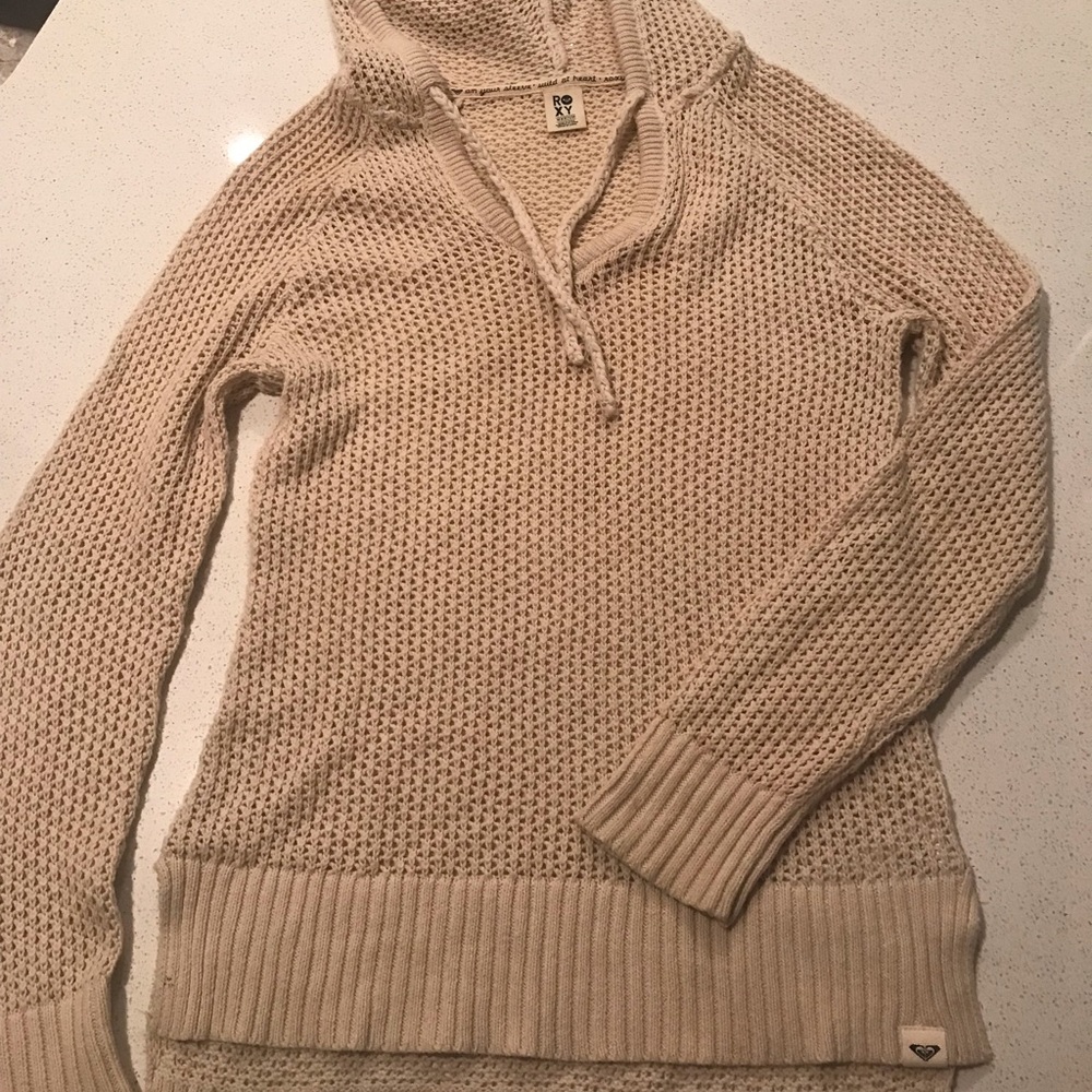 Roxy tan knit sweater with hood size M